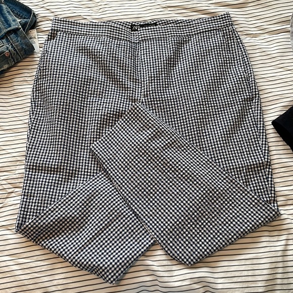 Zara blue white cropped gingham pants size 12 - Picture 2 of 7